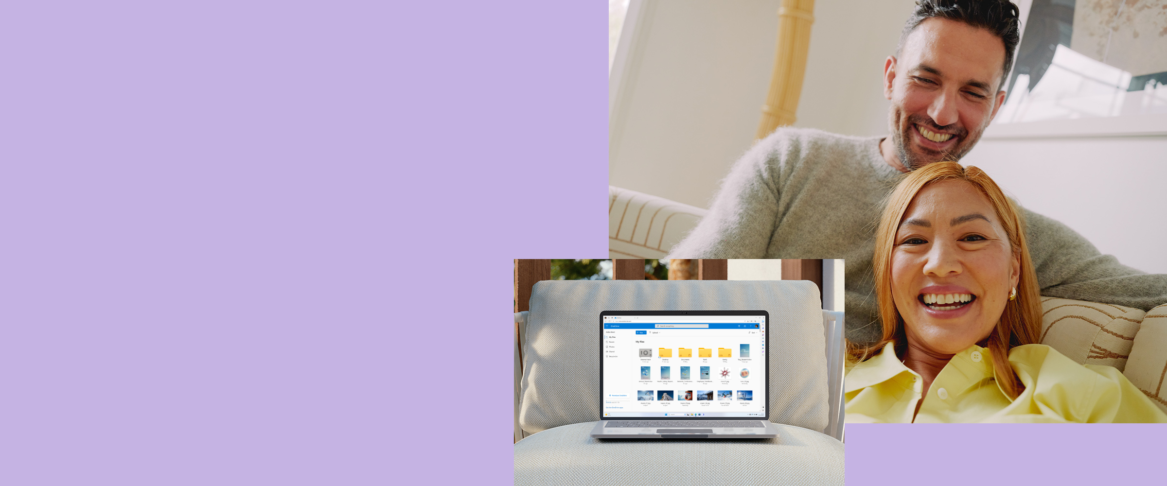 Een man en een vrouw die naar het Microsoft 365-scherm op een laptop van PCSpecialist kijken